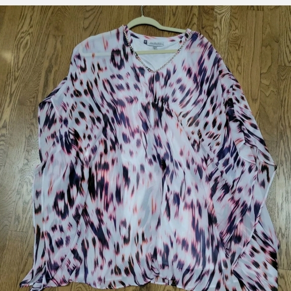 JENNIFER LOPEZ Chiffon Geometric Print Butterfly Mini Dress V-Neck Women Size S - Picture 2 of 5